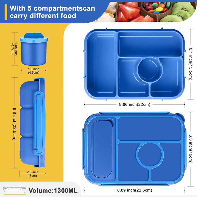 Amathley Bento Box Adult Lunch Box Kids,Lunch Containers for Adults/Kids/Toddler,5 Compartments Bento Lunch Box with Sauce Vontainers,Microwave & Dishwasher & Freezer Safe,BPA-Free (Navy) - Image 2